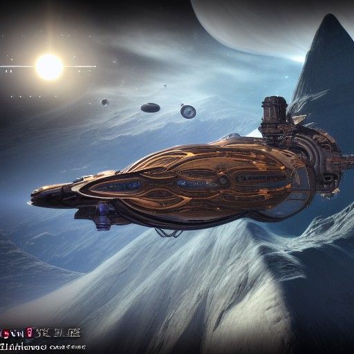 Steampunk Spaceship Expedition Through Colorful Nebulae