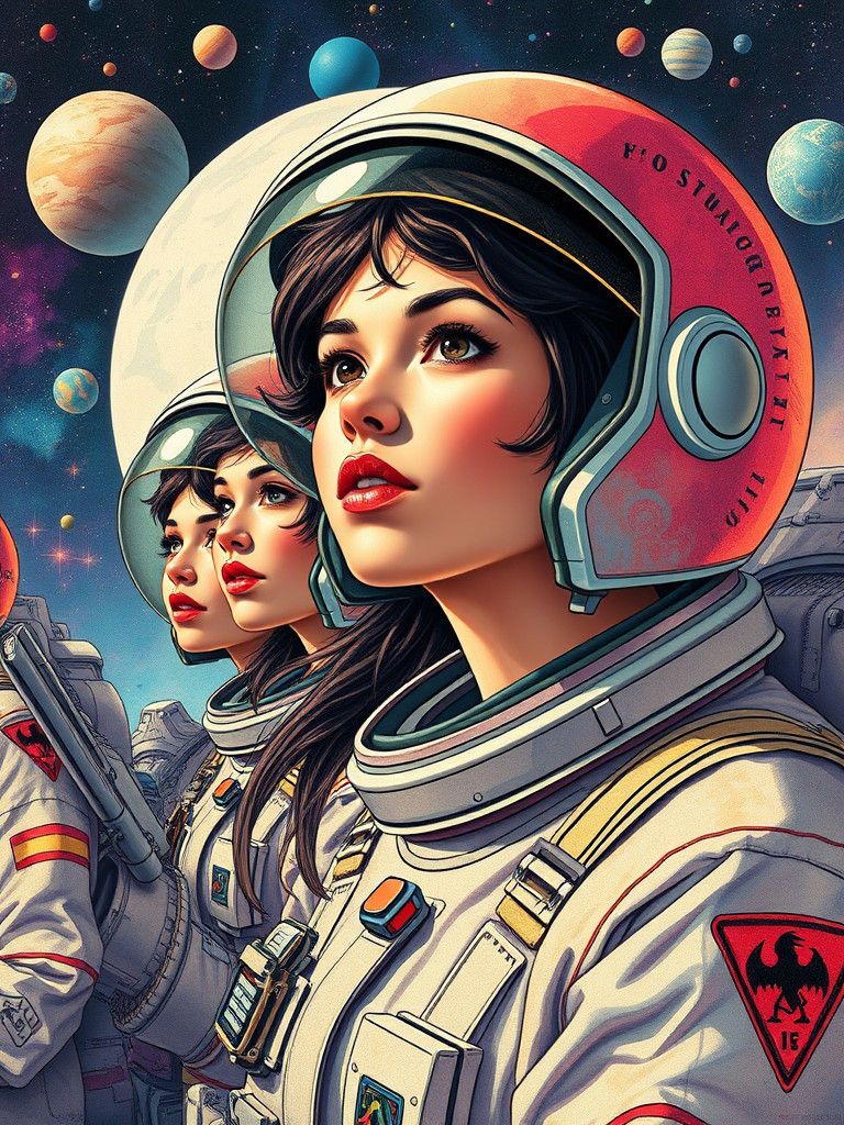 Cosmic Astronauts: A Surreal Portrait in Comic Art Style