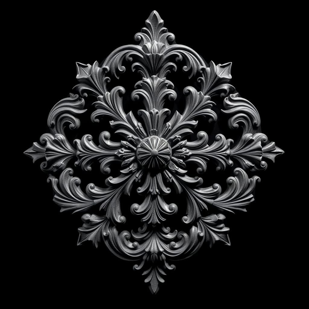 Hyperrealistic Baroque Wood Ornament in Intricate Grayscale ...