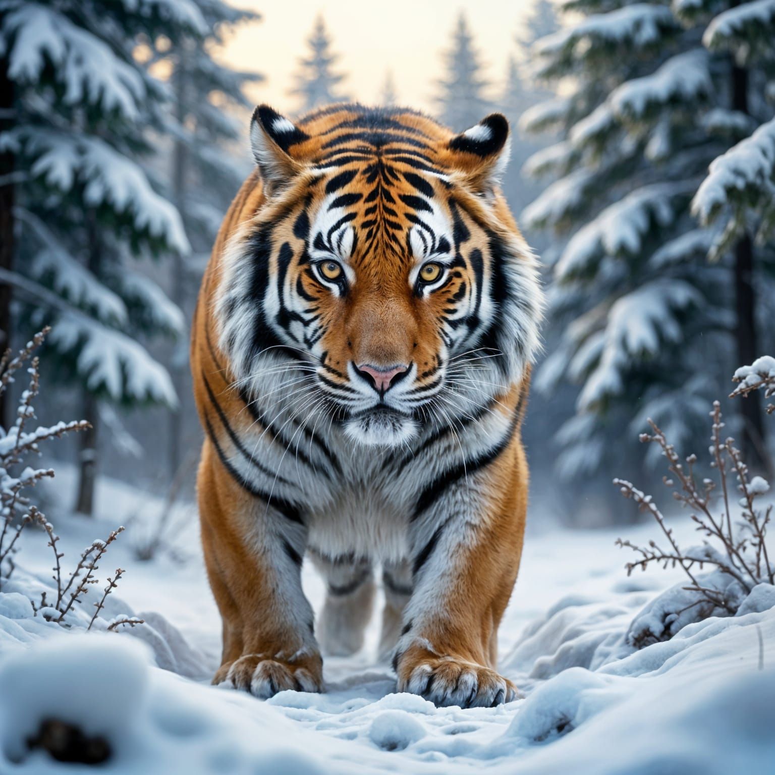 Majestic Siberian Tiger in Snowy Forest