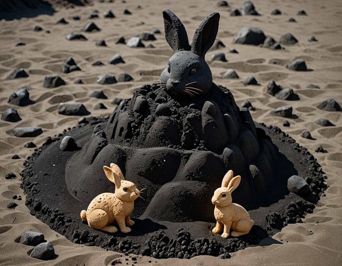 Rabbit and Black Sand Volcanic Sandcastle