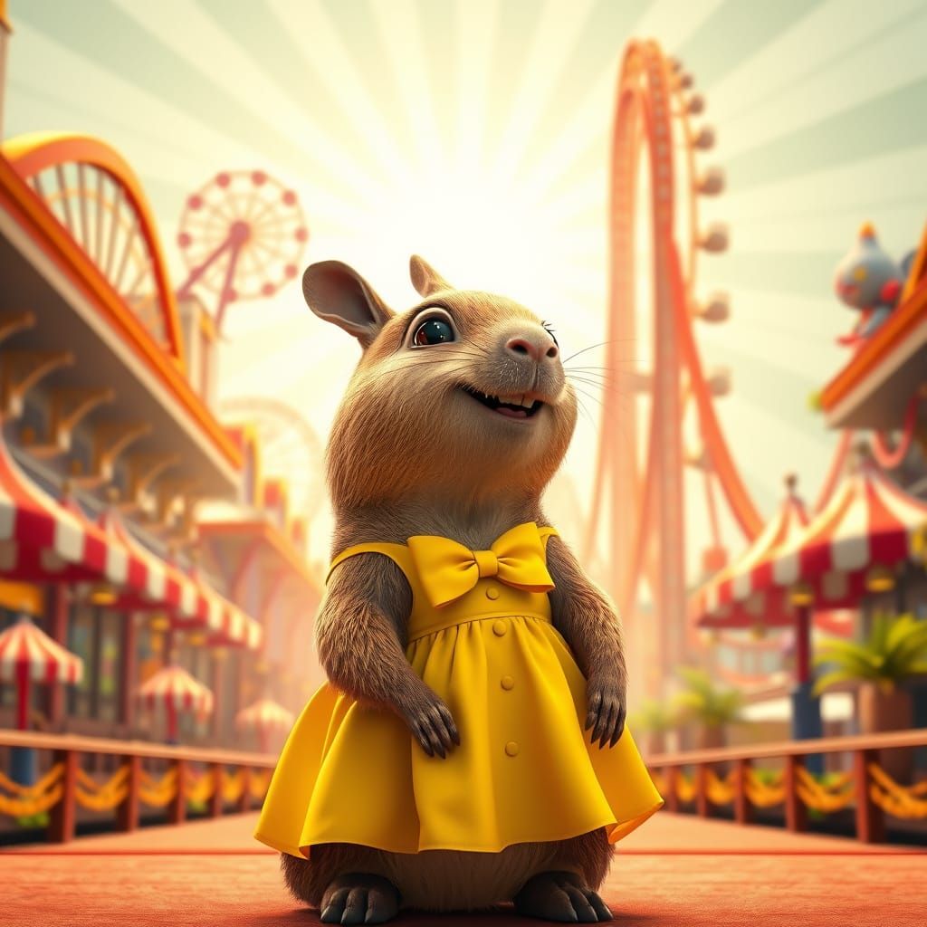 Capybara's Thrilling Day at the Theme Park: 3D Digital Art