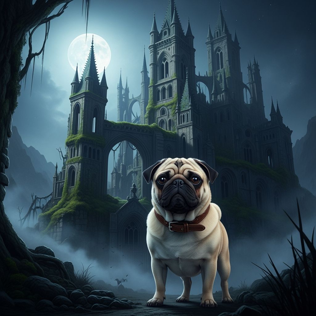 Pug in Gothic Castle Ambiance