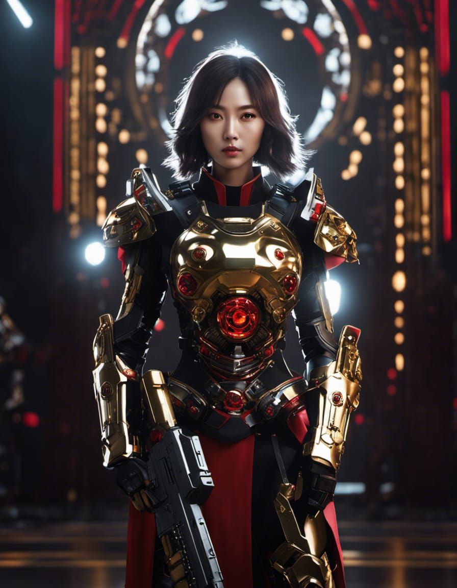 Korean Idol in Cyberpunk Armor with Saintly Halo