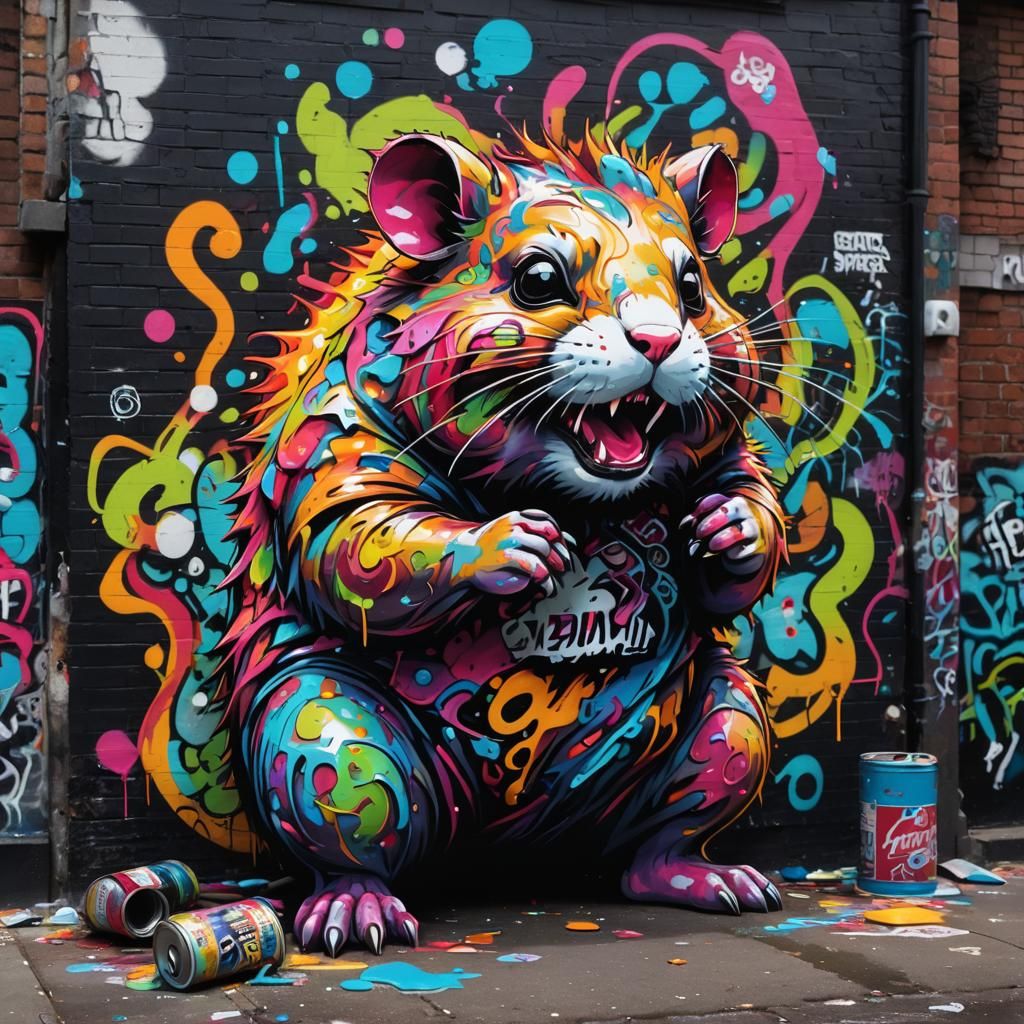 Mutated Hamster Graffiti Art Inspired by Banksy and Basquiat