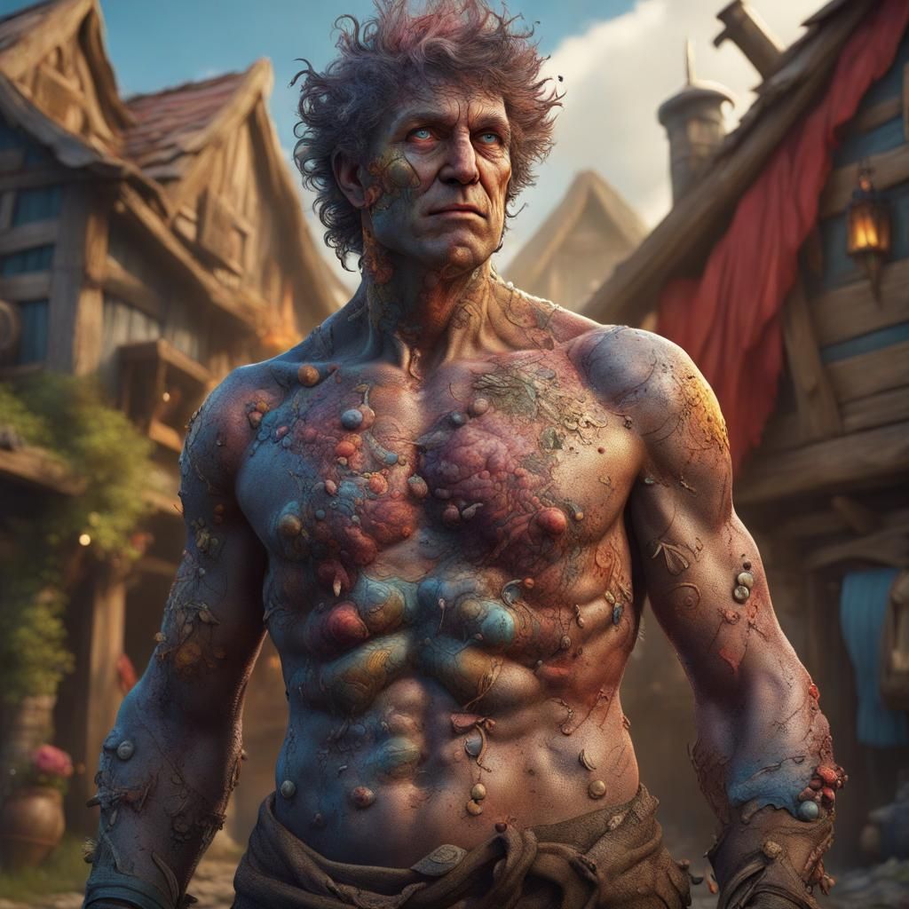 Confounded Village Idiot Portrait, Detailed Matte Painting