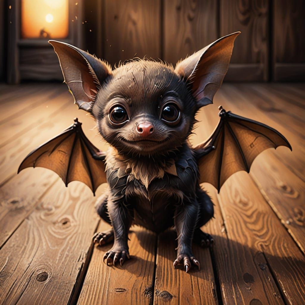 Adorable Baby Bat Portrait in Watercolor Style