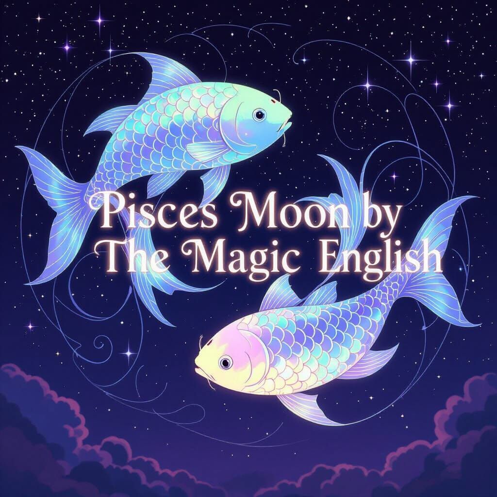 Two Fish-Shaped Moons in Violet Sky, Art Nouveau Style