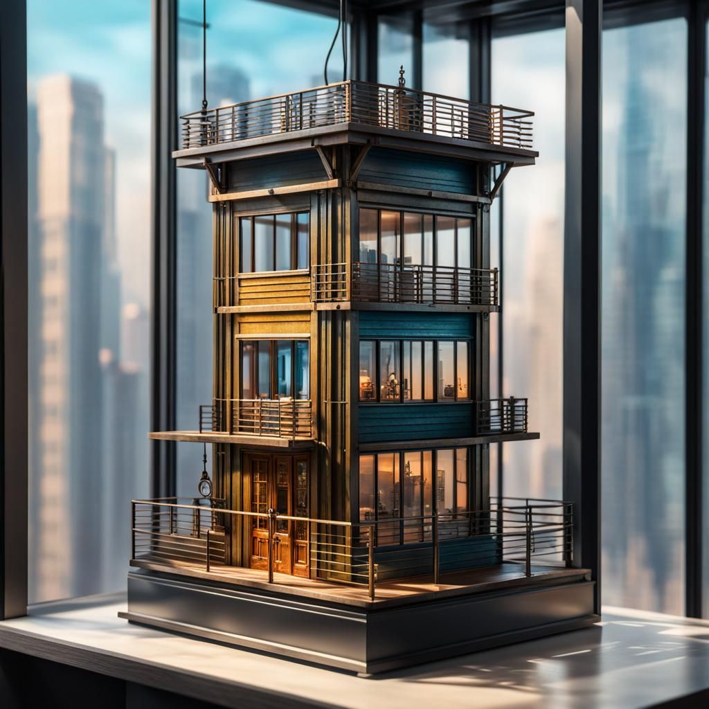 Hyperrealistic Miniature Metal Watchtower Cabin with Pulley ...