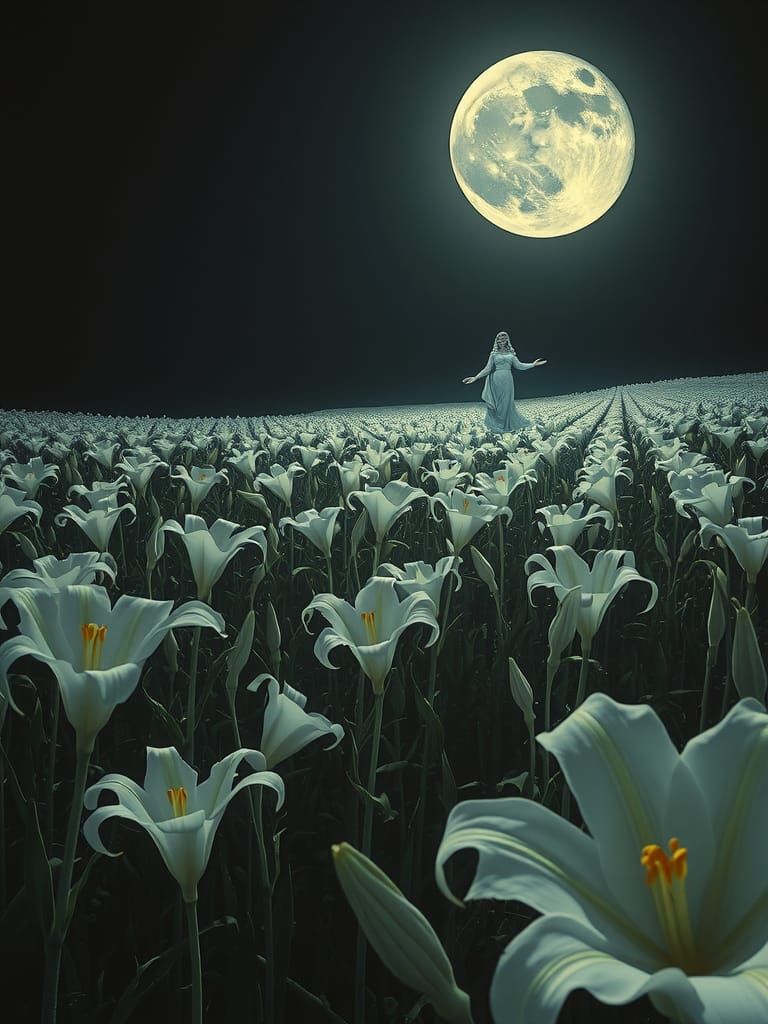 Surreal Nightmare: Lilies in a Liminal Valley