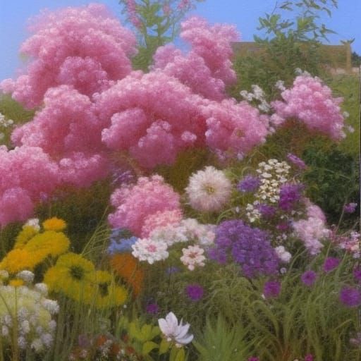 Renaissance Garden with Flowers, Oil Painting