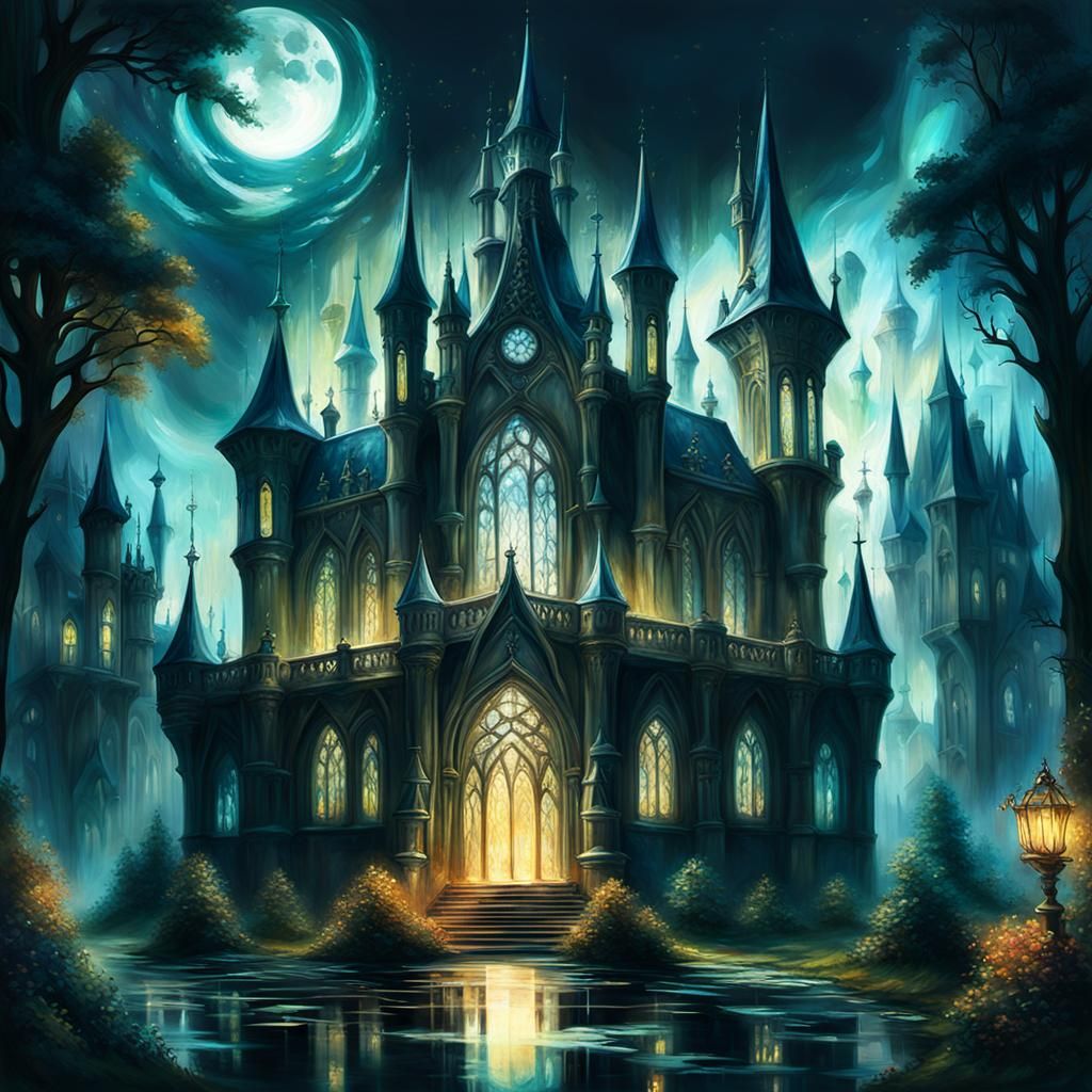 Glowing Elven Chateau in Spectral Impressionism