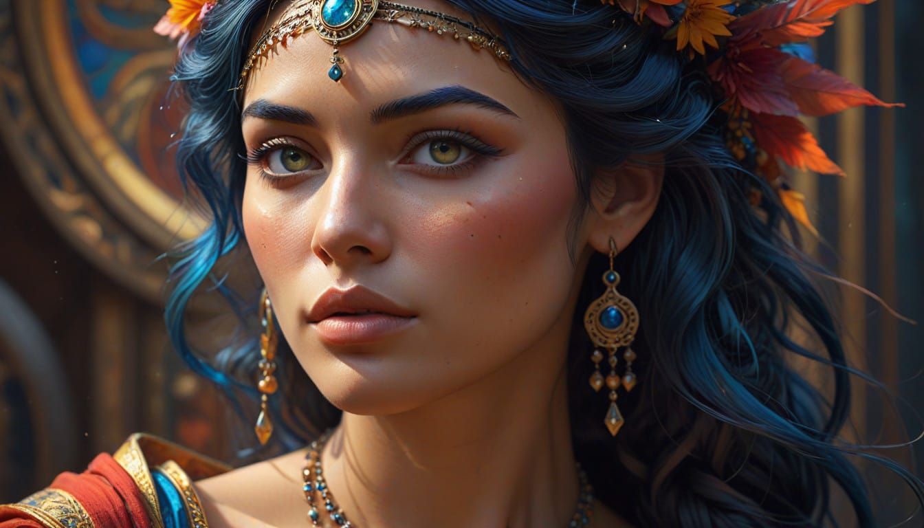 Neo-Impressionist Kabyle Princess Portrait in Vibrant Triadi...