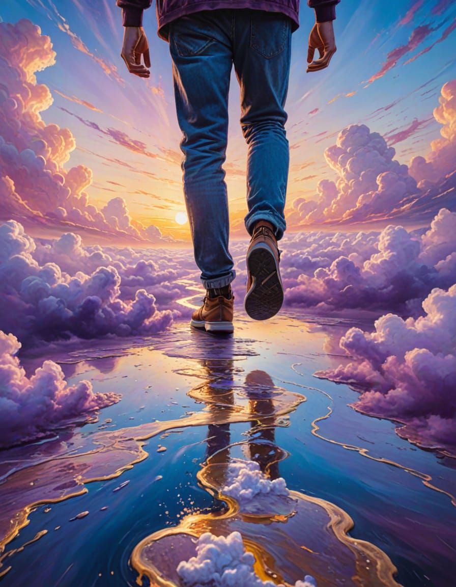 Surrealism: Person Steps into Infinity in Vibrant Oil Painti...