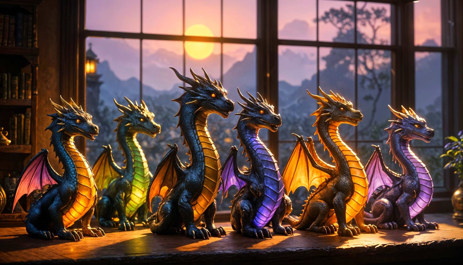 Enamelled Glass Dragons in Golden Hour Light