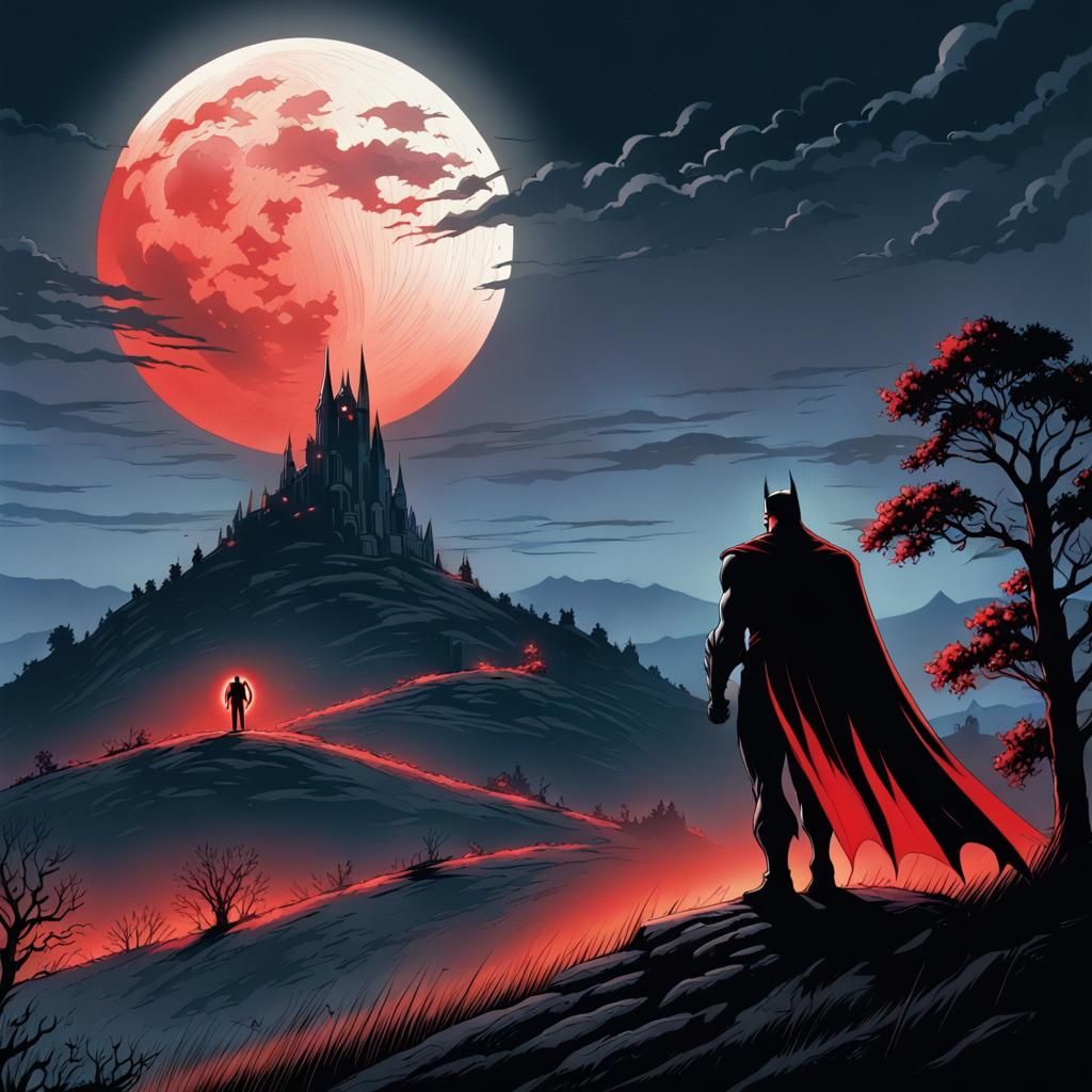 Batman Silhouette with Red Eyes: Comic Book Art