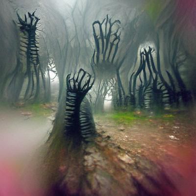 Mystical Forest of Fingers in Dense Fog