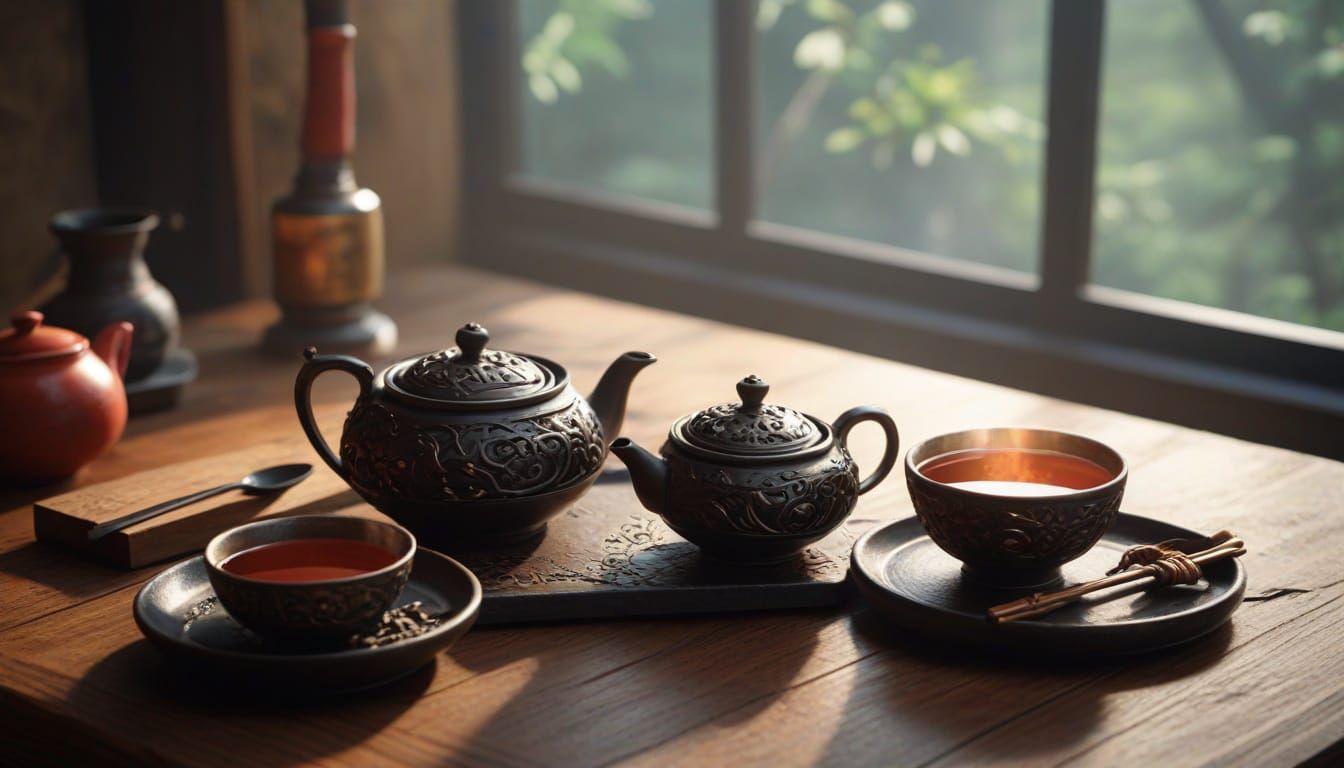 Anime-Inspired Cast Iron Tea Utensils in Deep Color