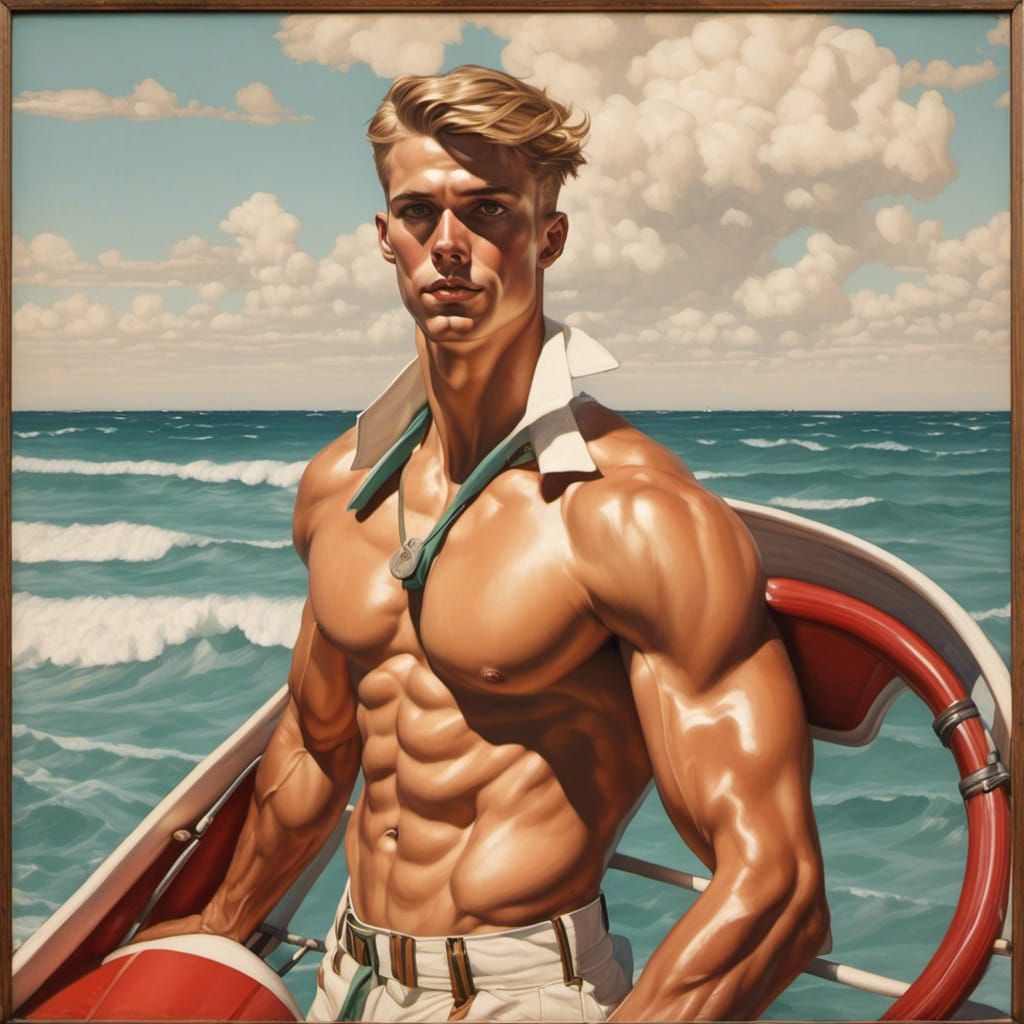 Handsome Lifeguard Portrait in Leyendecker Style