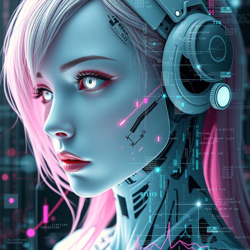 Android Siren with Glitching Circuitry in Cyberpunk Style