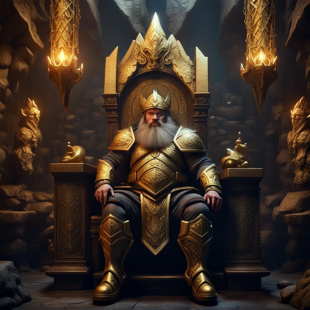 Dwarven King on Throne in Dark Mine