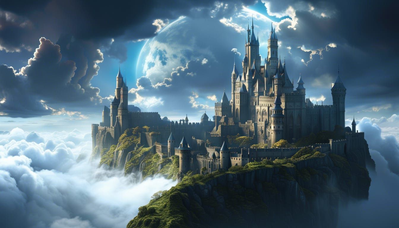 Floating Castle City in Dark Fantasy Style