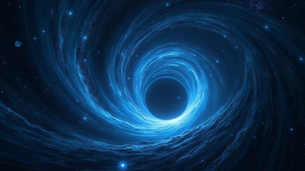 Surreal Cosmic Gateway: Vibrant Blue Wormhole in Deep Space