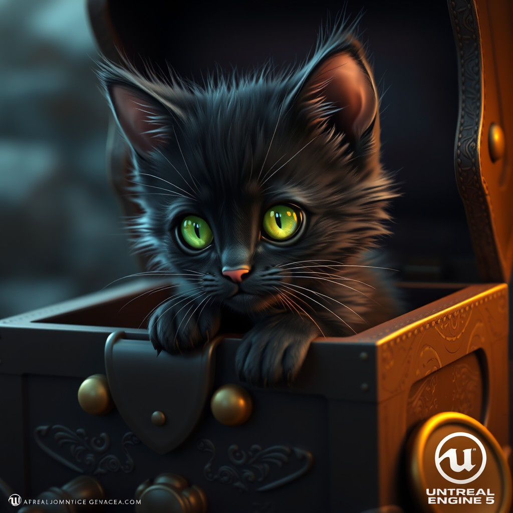Black Kitten with Green Eyes in Treasure Box