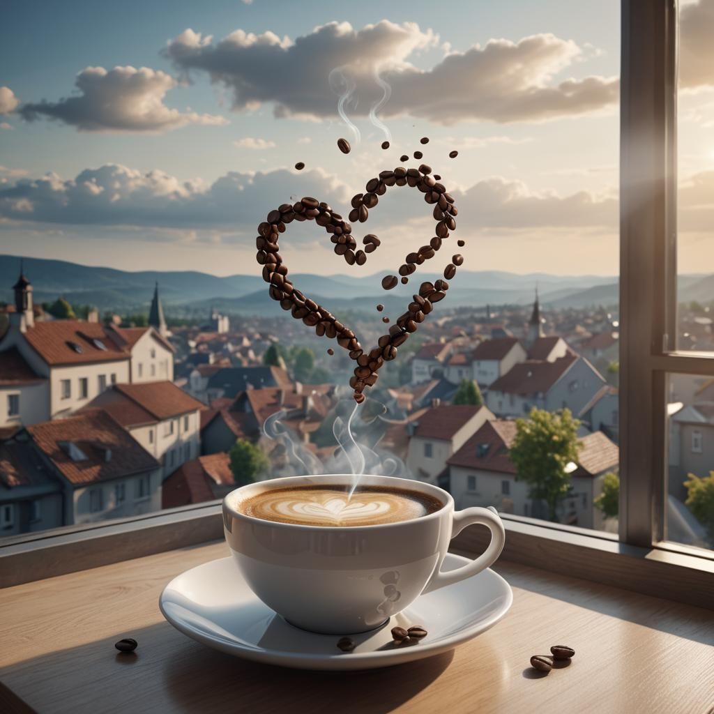 Aromatic Coffee Cup with Heart-Shaped Vortex