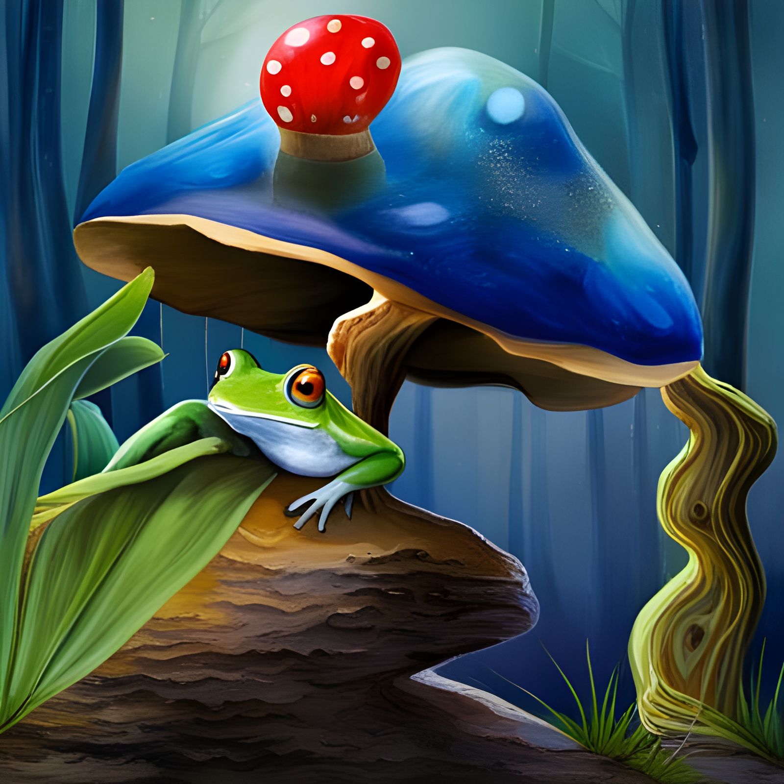 Frog Under a toadstool