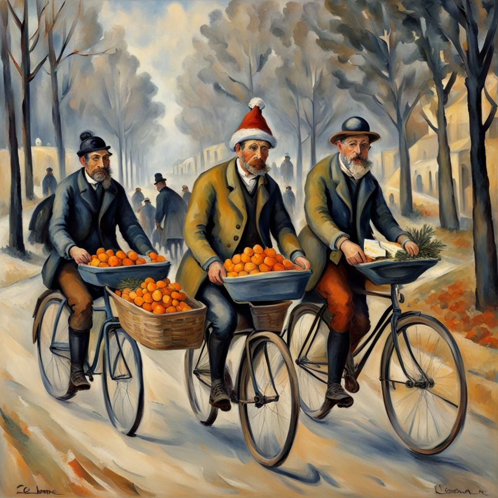 Festive Christmas Cyclists with Holiday Goods