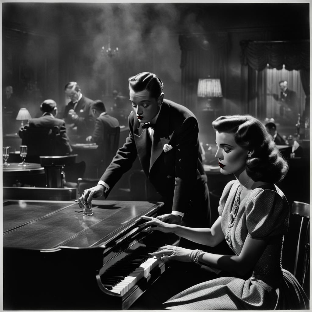 Elegant Woman in Bar, Film Noir Style