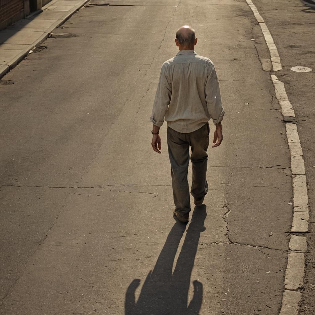 Photorealistic Man Walks Alone Talking to Himself