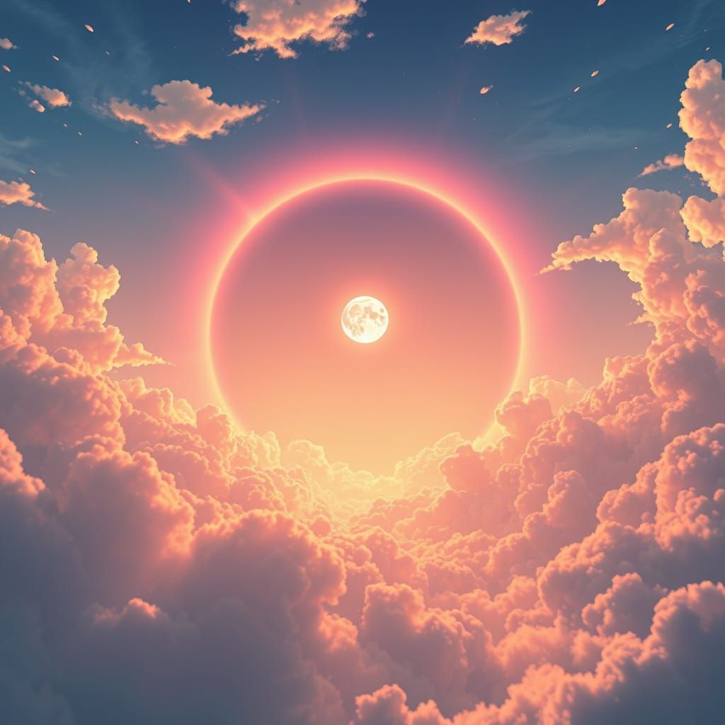 Ethereal Sunset Convergence in 3D Anime Style