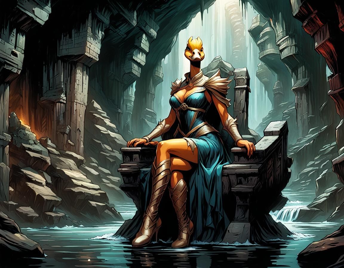 Duck Girl on Throne: Comic Book Art