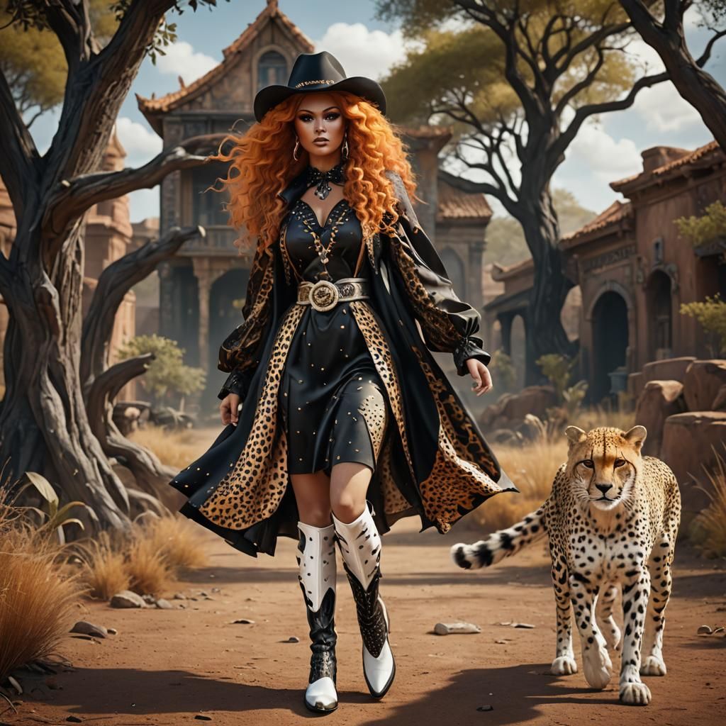 Cheetah Woman in Silk Dress, Fantasy Art