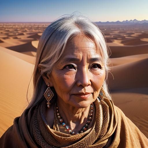Serene Zuni Woman in Desert Landscape Photograph