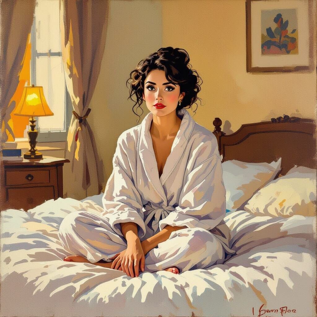 Genoveffa's Morning Melancholy in Bonnard-Inspired Bedroom