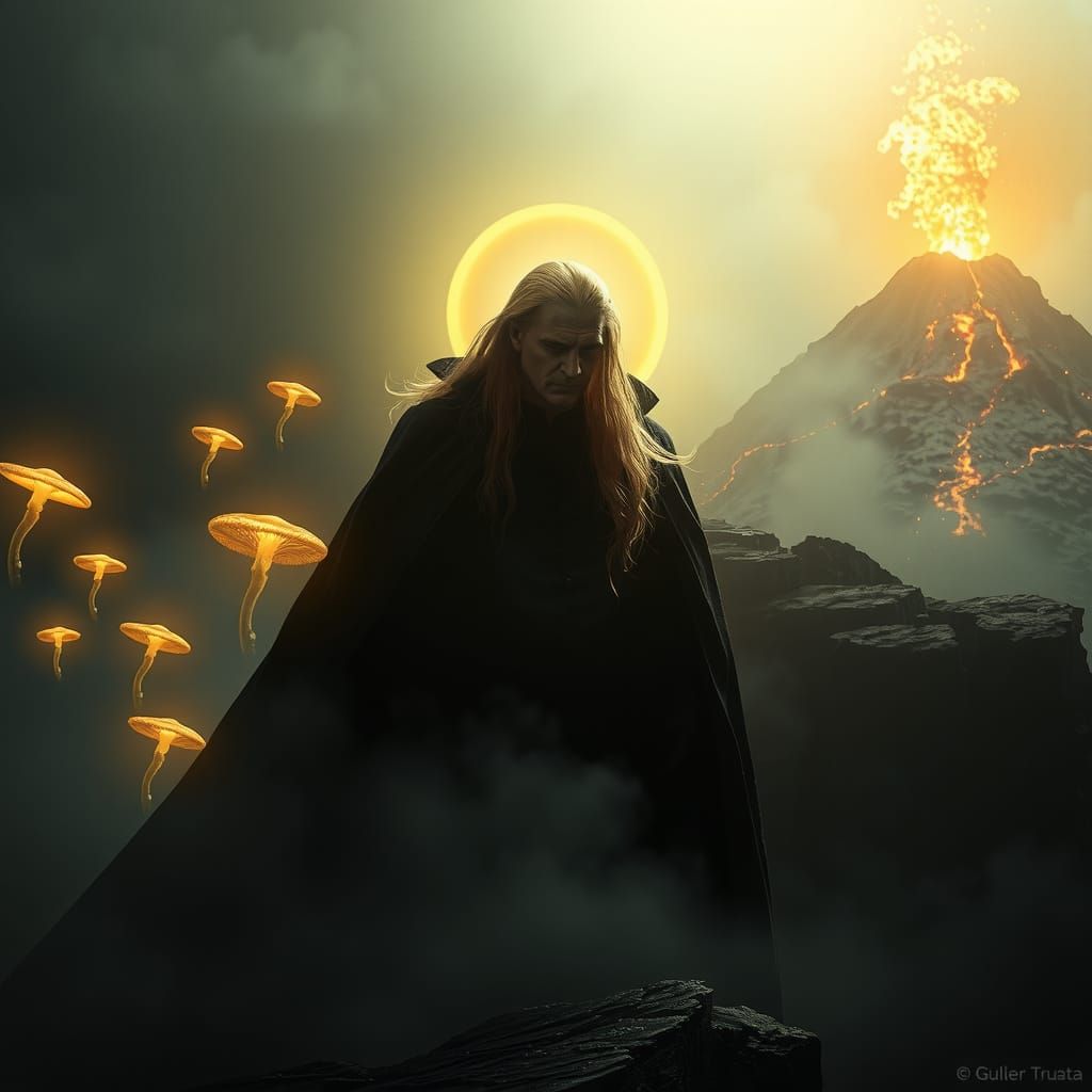 Count Dracula stands at the edge of a cliff