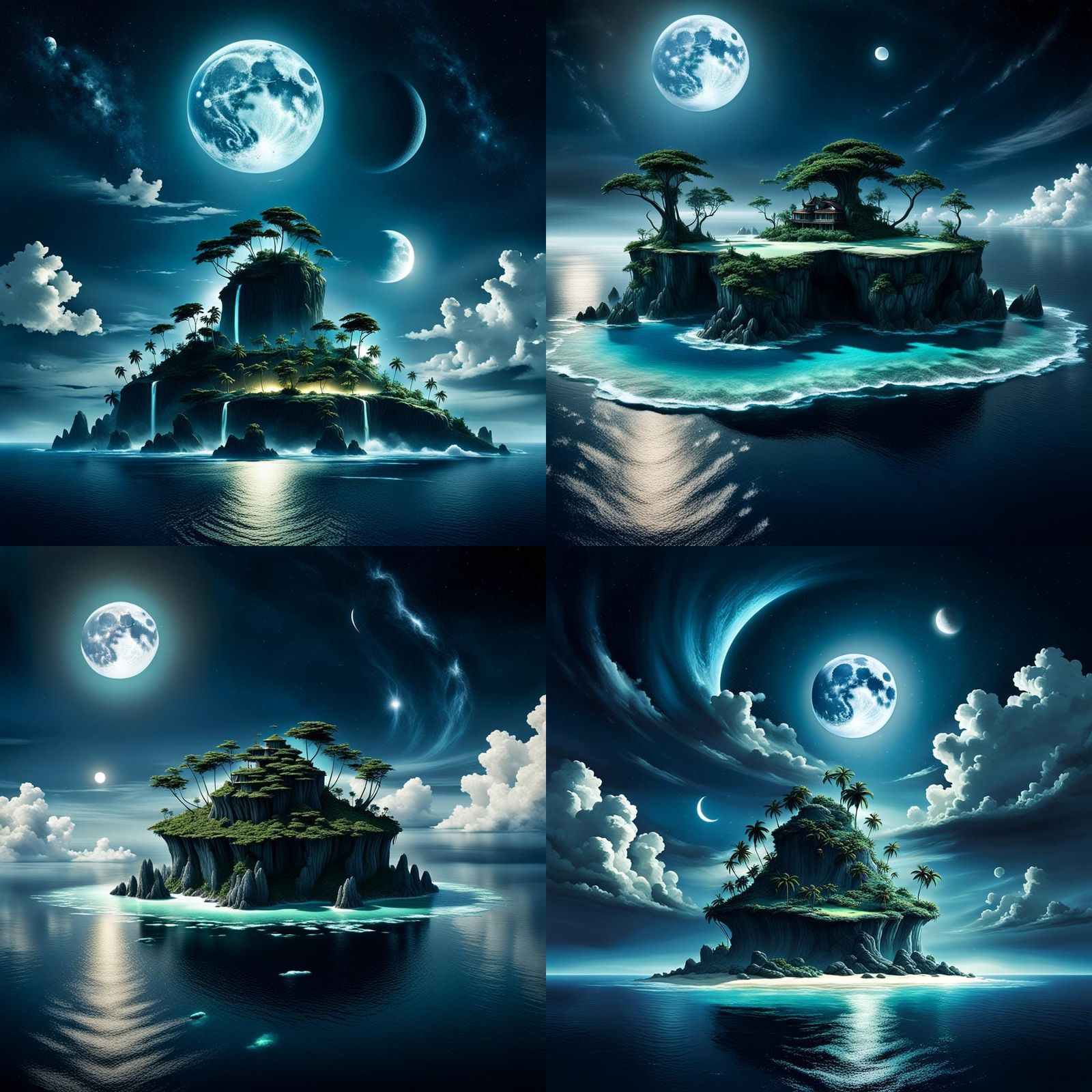 Magical Island with Double Moons in 3D Digital Art