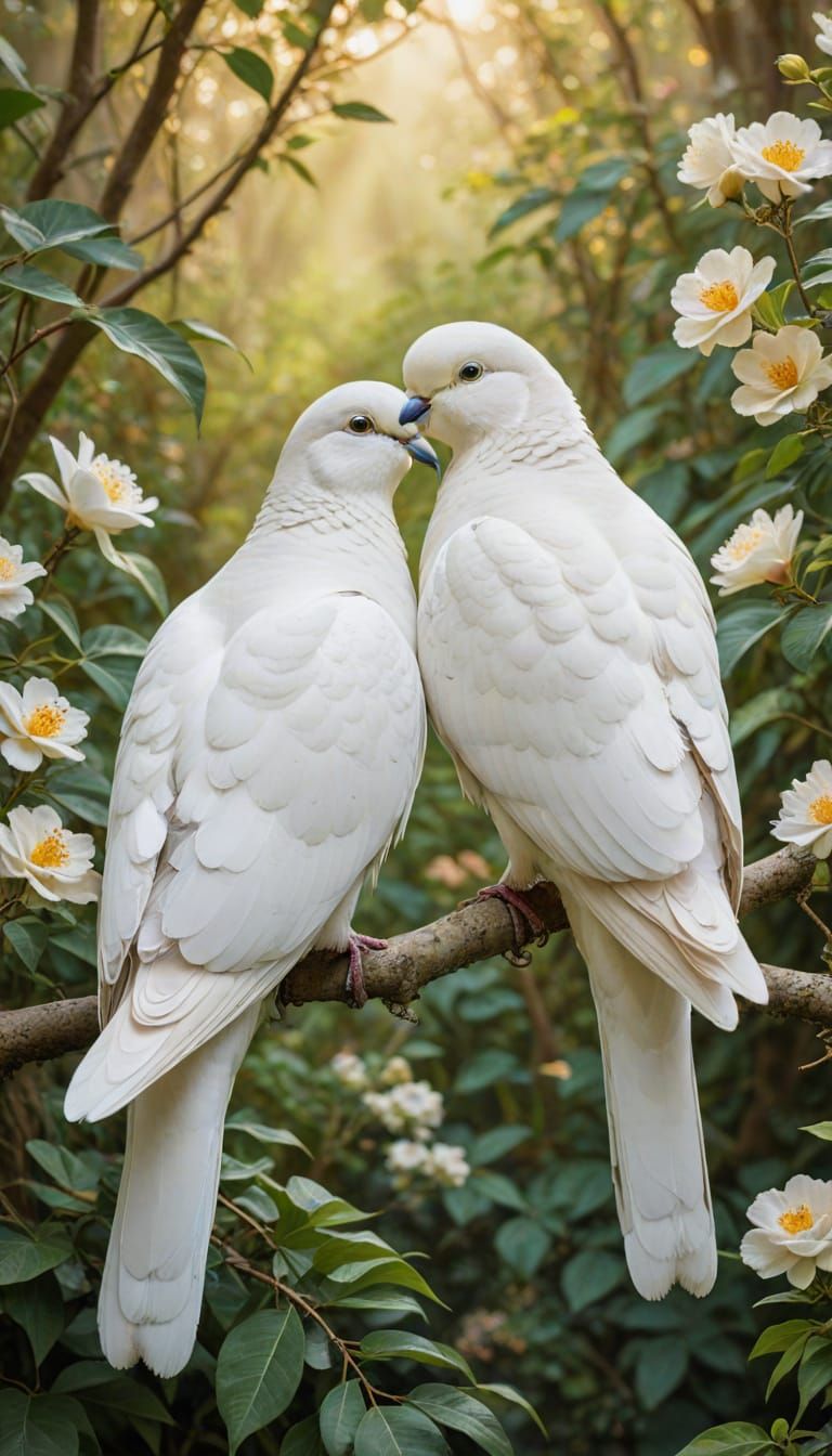 Serene White Doves in Golden Light