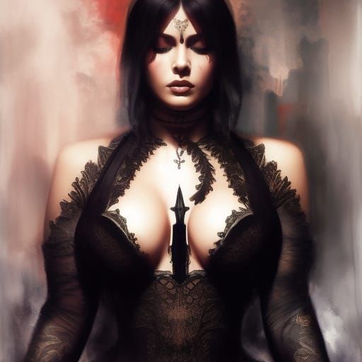 Gothic Woman Meditating in Hyperdetailed Style