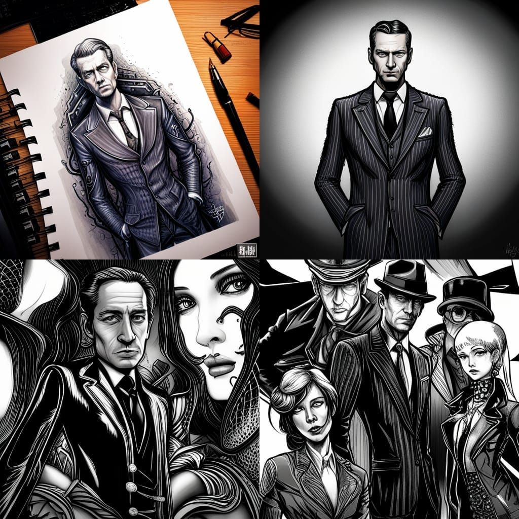 Dieselpunk Alligator King in Noir Style, Cel-Shaded