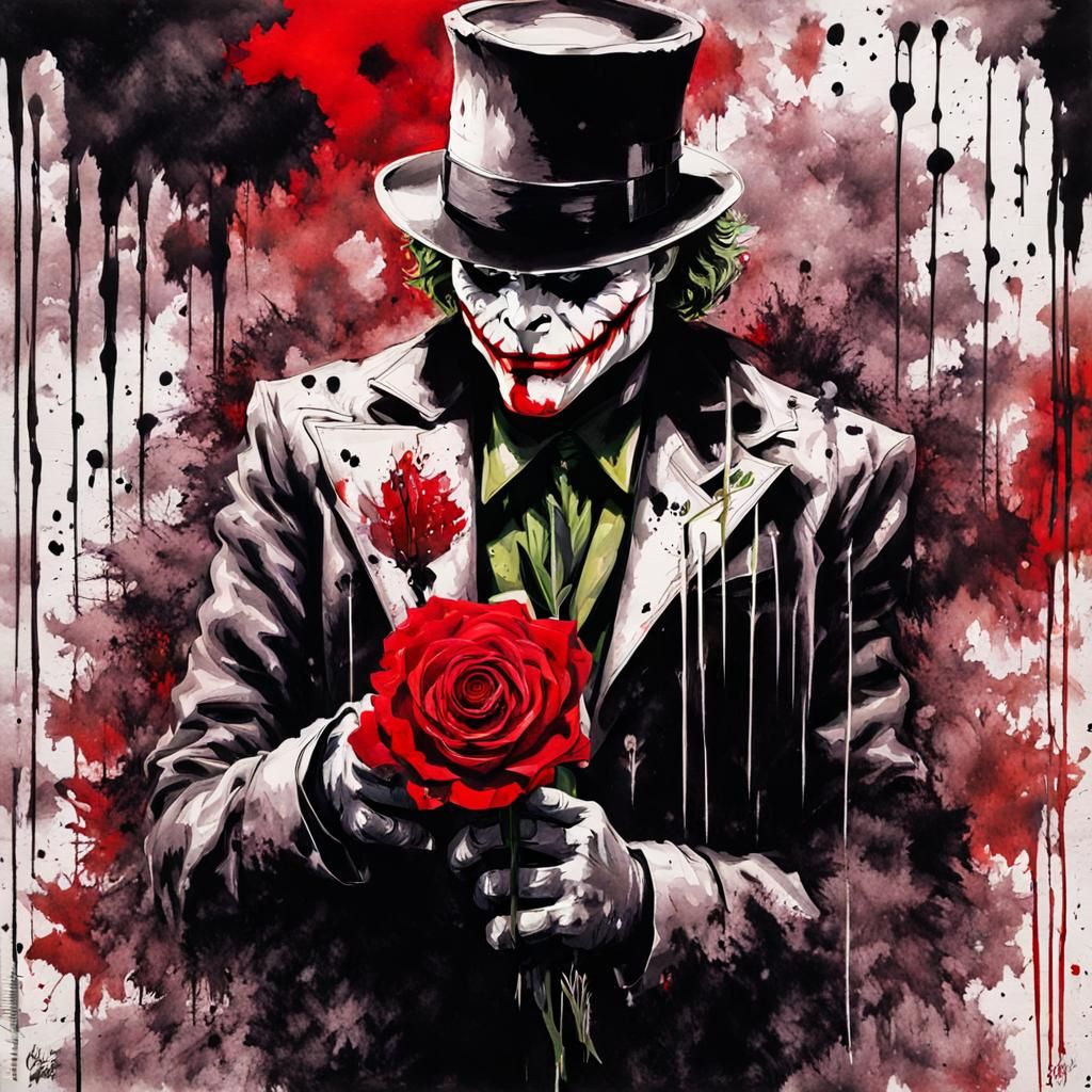 Joker with Rose: Gouache and Watercolor Impression