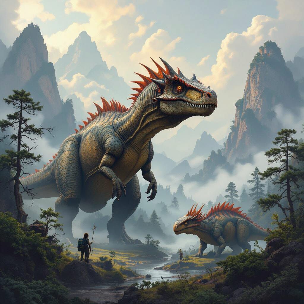 Dinosaurs and Dragons in a Mystical Realm