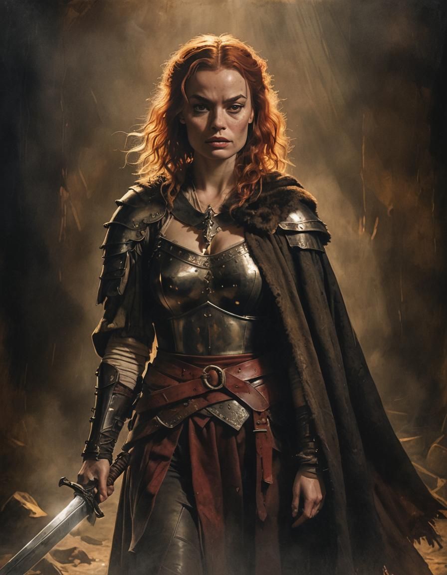 Margot Robbie as Red Sonja in Warm, Golden Lighting, Rembran...
