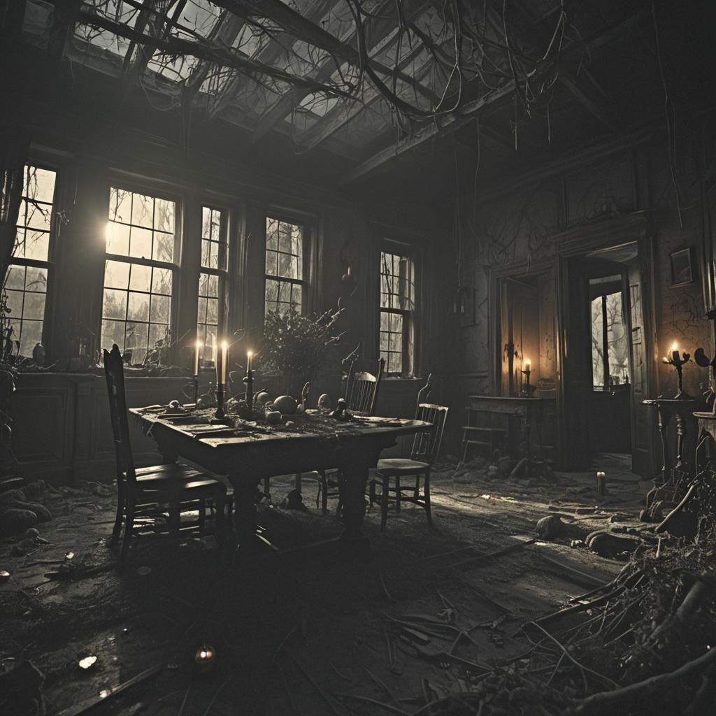 Eerie Abandoned Mansion in Dark Fantasy Style