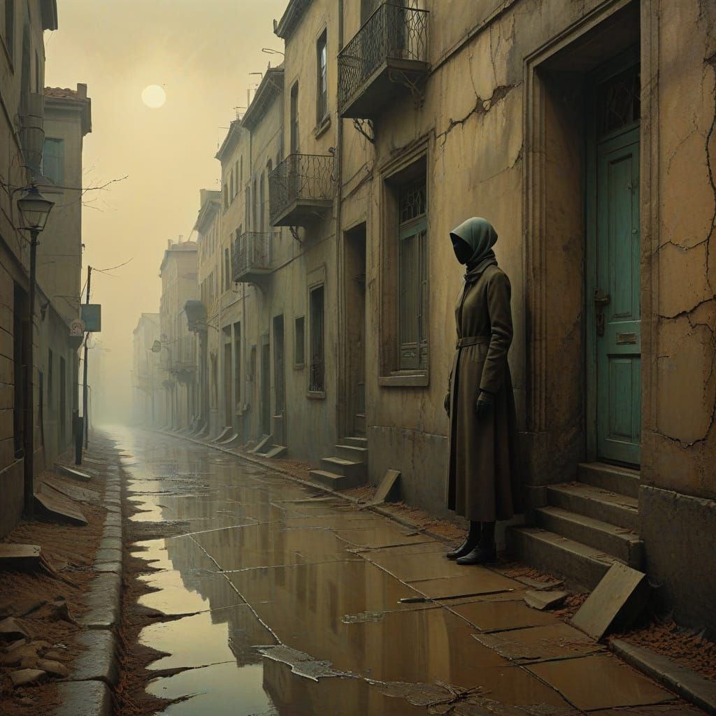 Surrealist Streets: Magritte and Beksinski Fusion