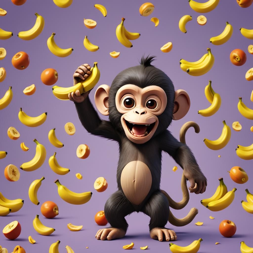 Cute Monkey with Bananas: Pixar-Style 3D Art