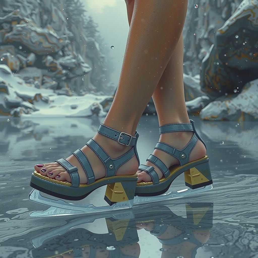 Grey Ice Skates Dance on Frozen Wonderland